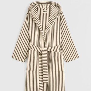 Tekla Medium Terry Bathrobe Brown and White Stripes